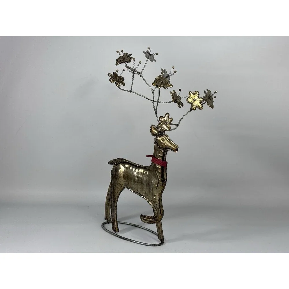 2x Pottery Barn Pressed Metal Reindeer Christmas Flower Antlers UNIQUE Decor HTF